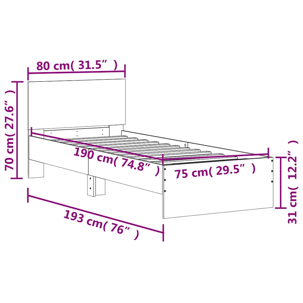 Bettgestell mit Kopfteil Schwarz 75x190 cm Holzwerkstoff