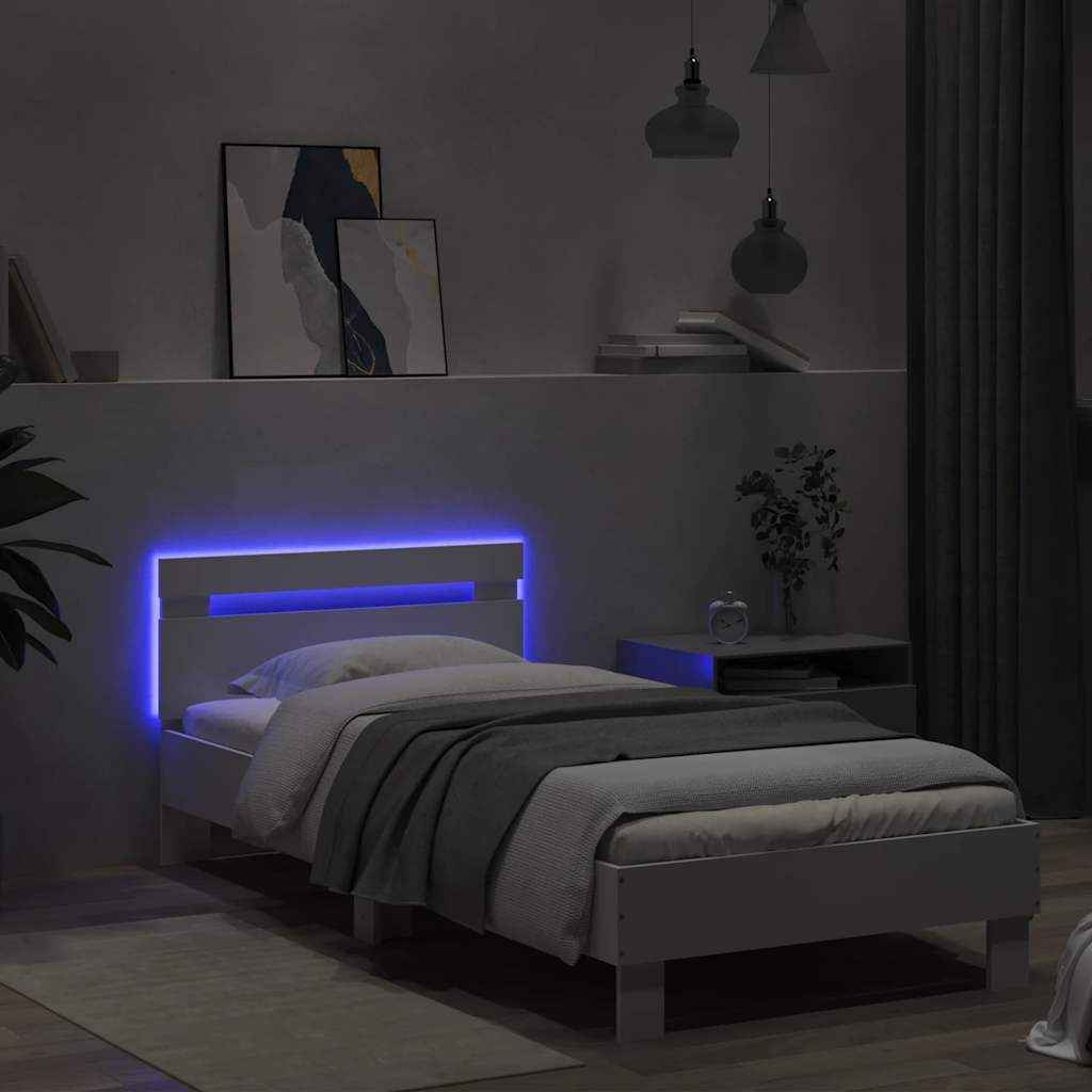Bettgestell mit Kopfteil und LED-Leuchten Weiß 75x190 cm