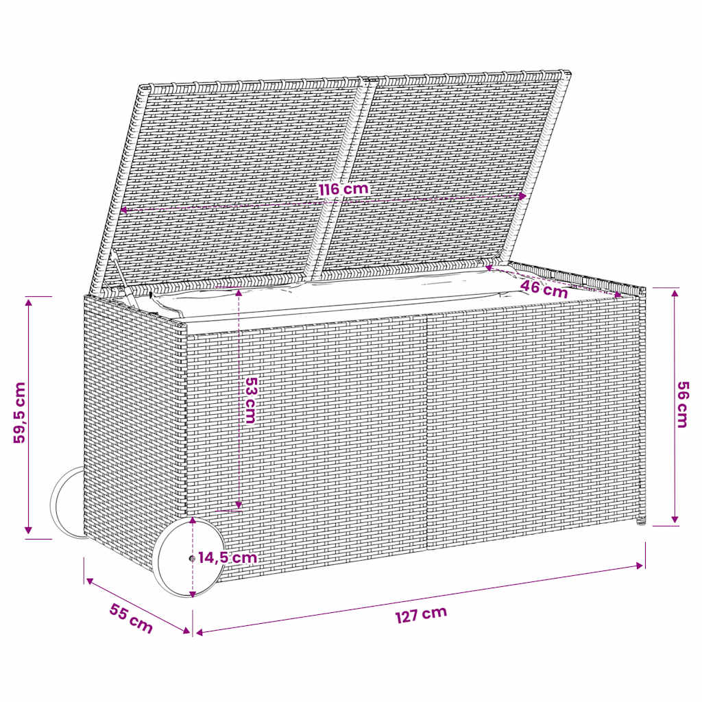 Gartentruhe mit Rollen Grau 283L Poly Rattan