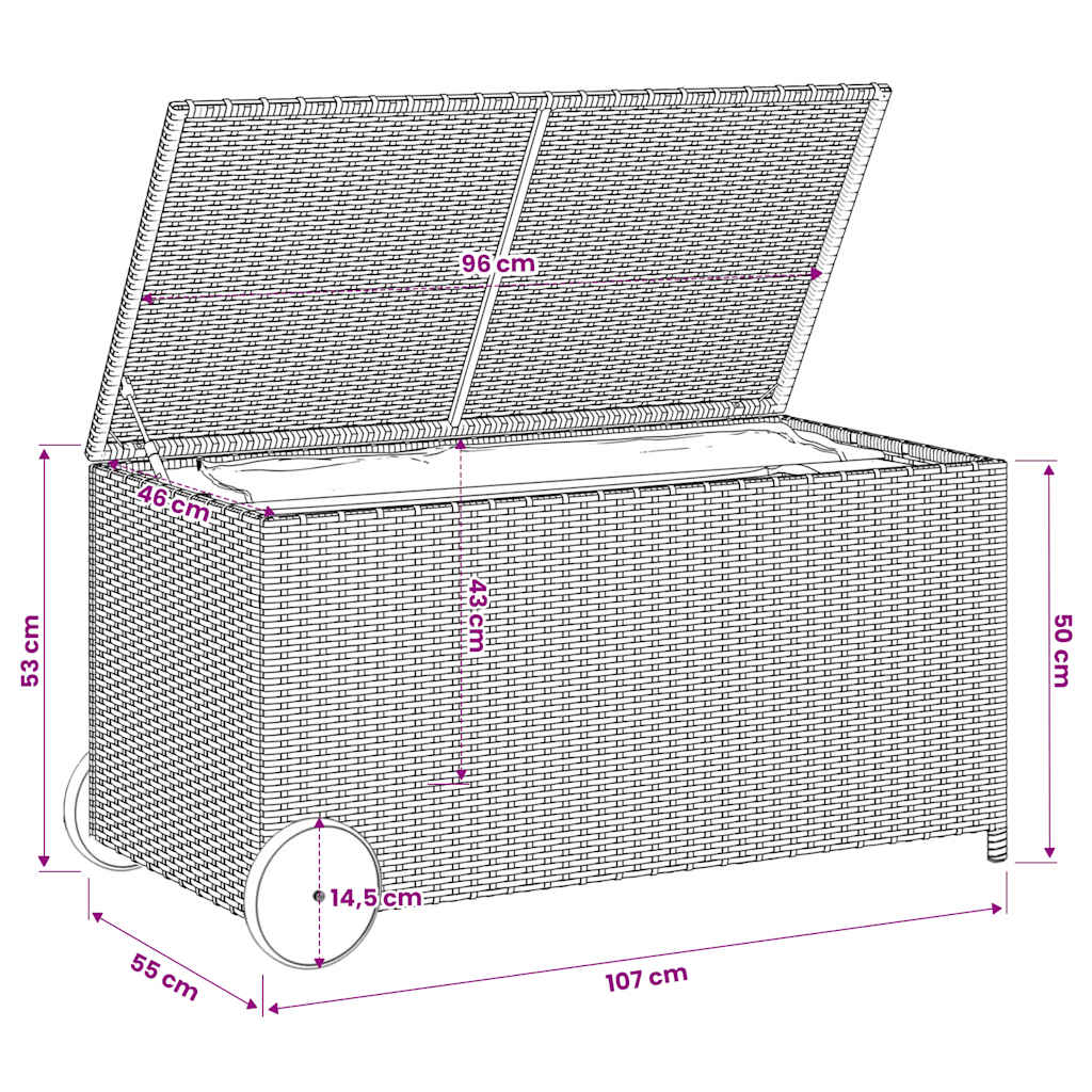 Gartentruhe mit Rollen Braun 190L Poly Rattan