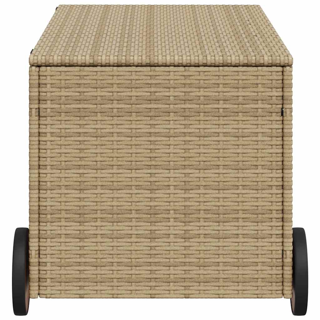 Gartentruhe mit Rollen Beige 190L Poly Rattan
