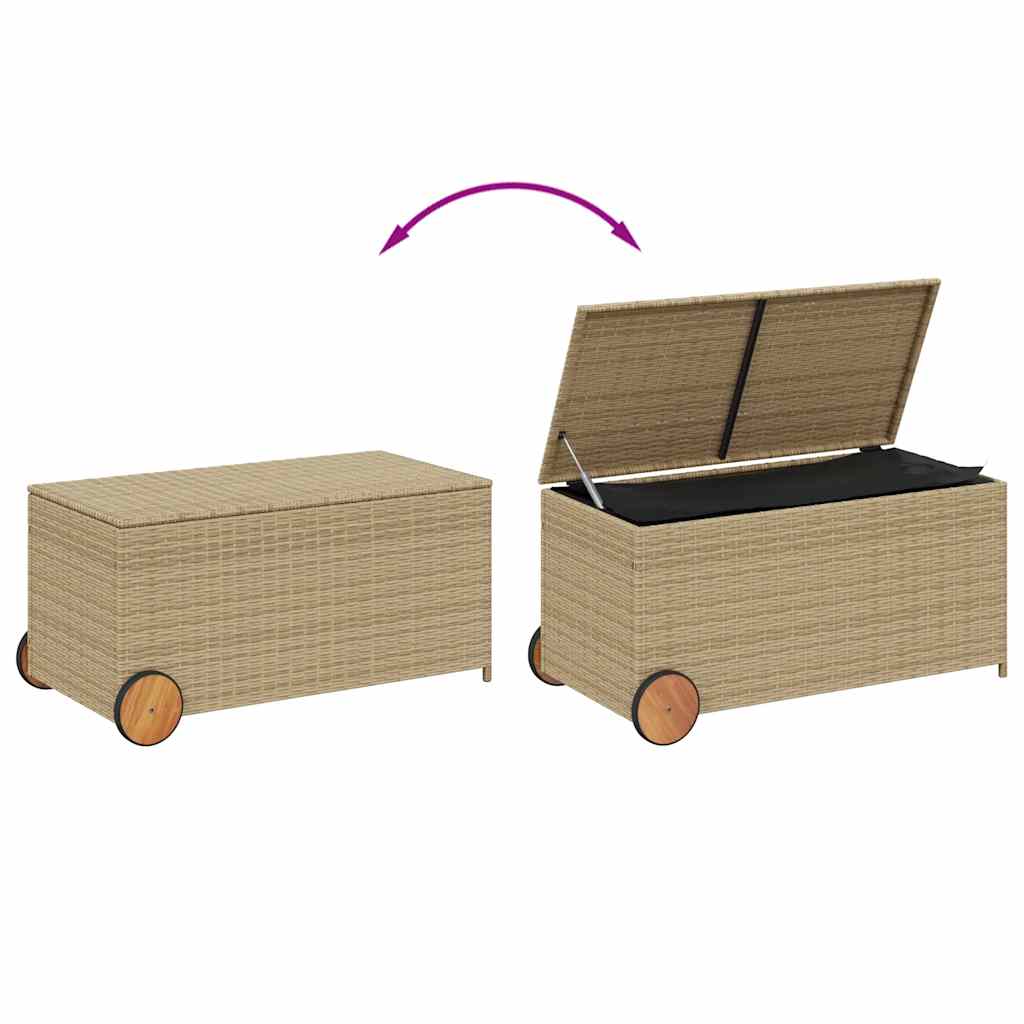 Gartentruhe mit Rollen Beige 190L Poly Rattan