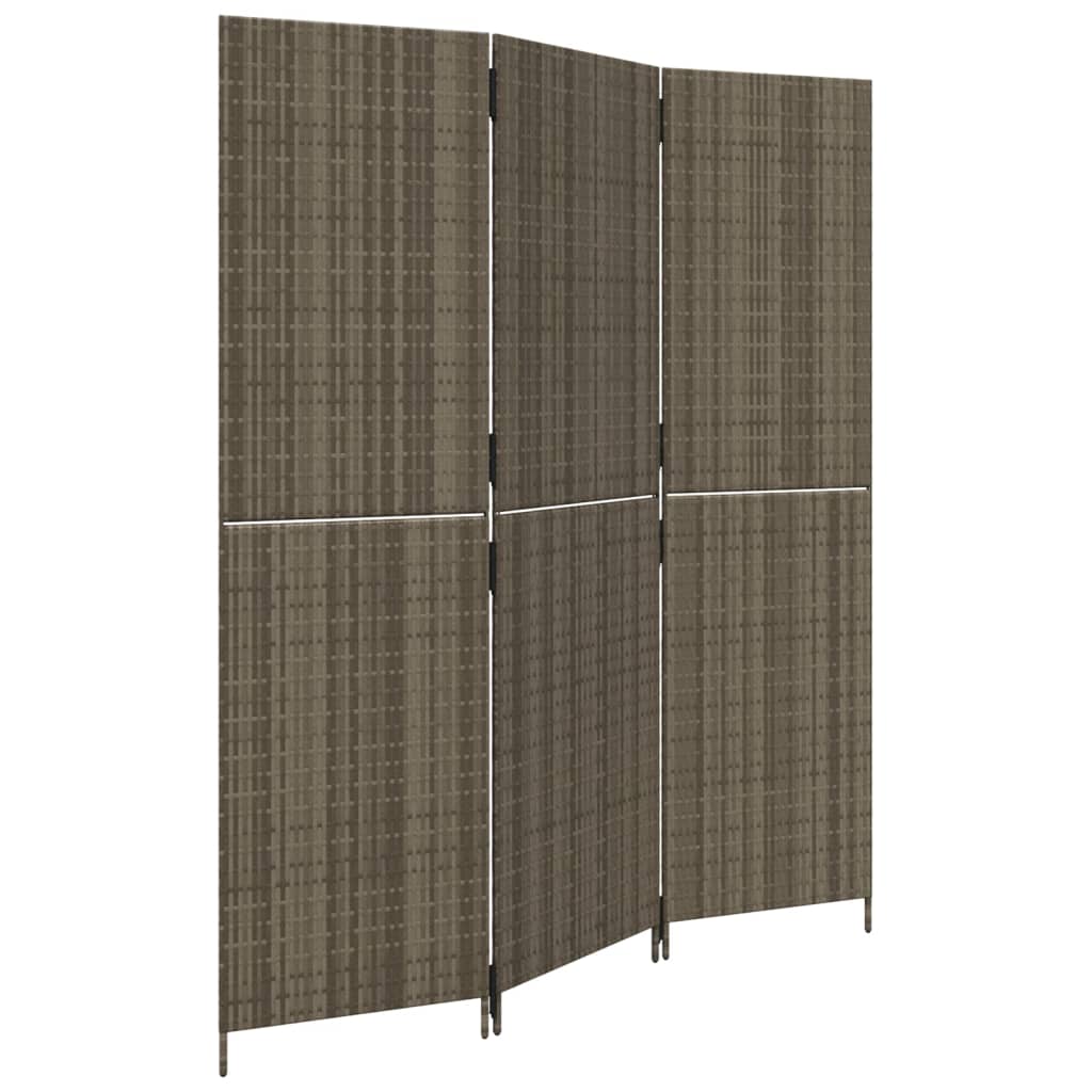 Paravent 3-tlg. Grau Poly Rattan