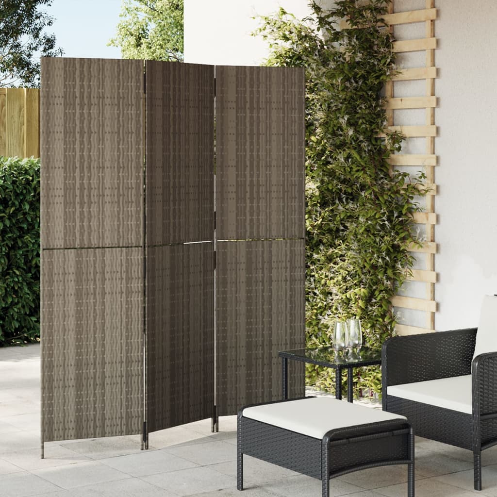 Paravent 3-tlg. Grau Poly Rattan