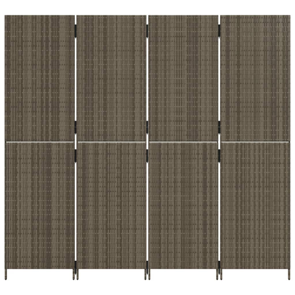 Paravent 4-tlg. Grau Poly Rattan