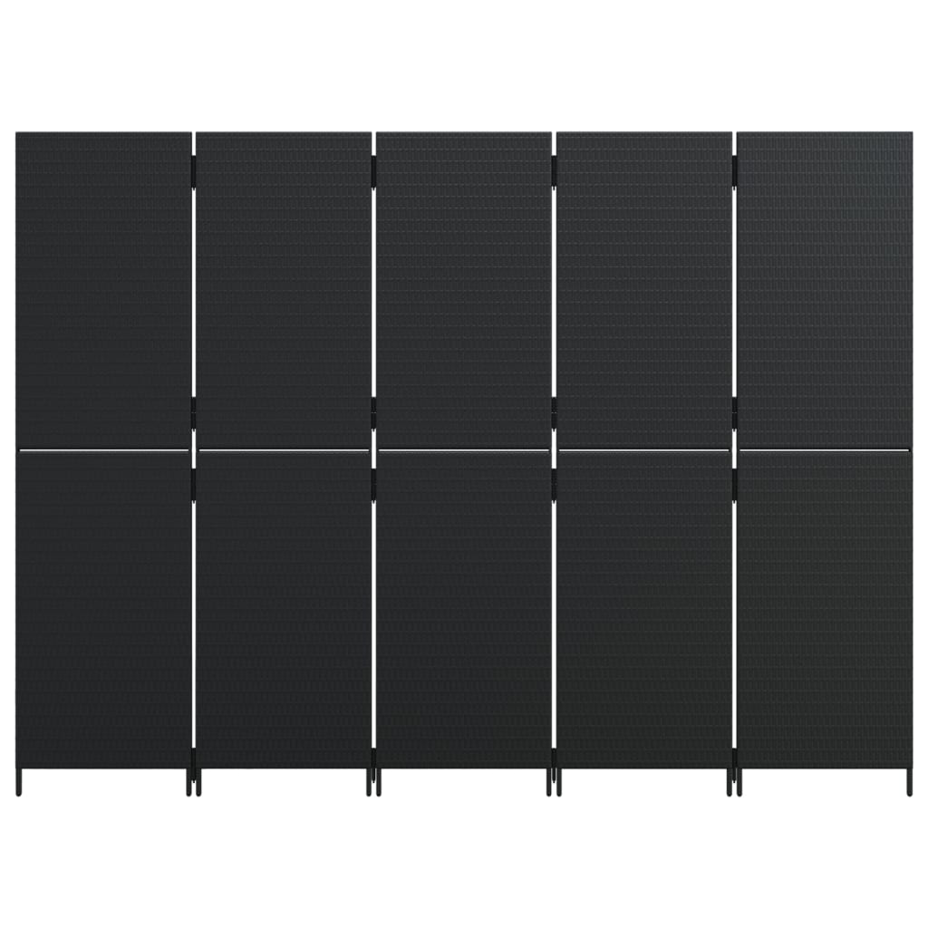 Paravent 5-tlg. Schwarz Poly Rattan