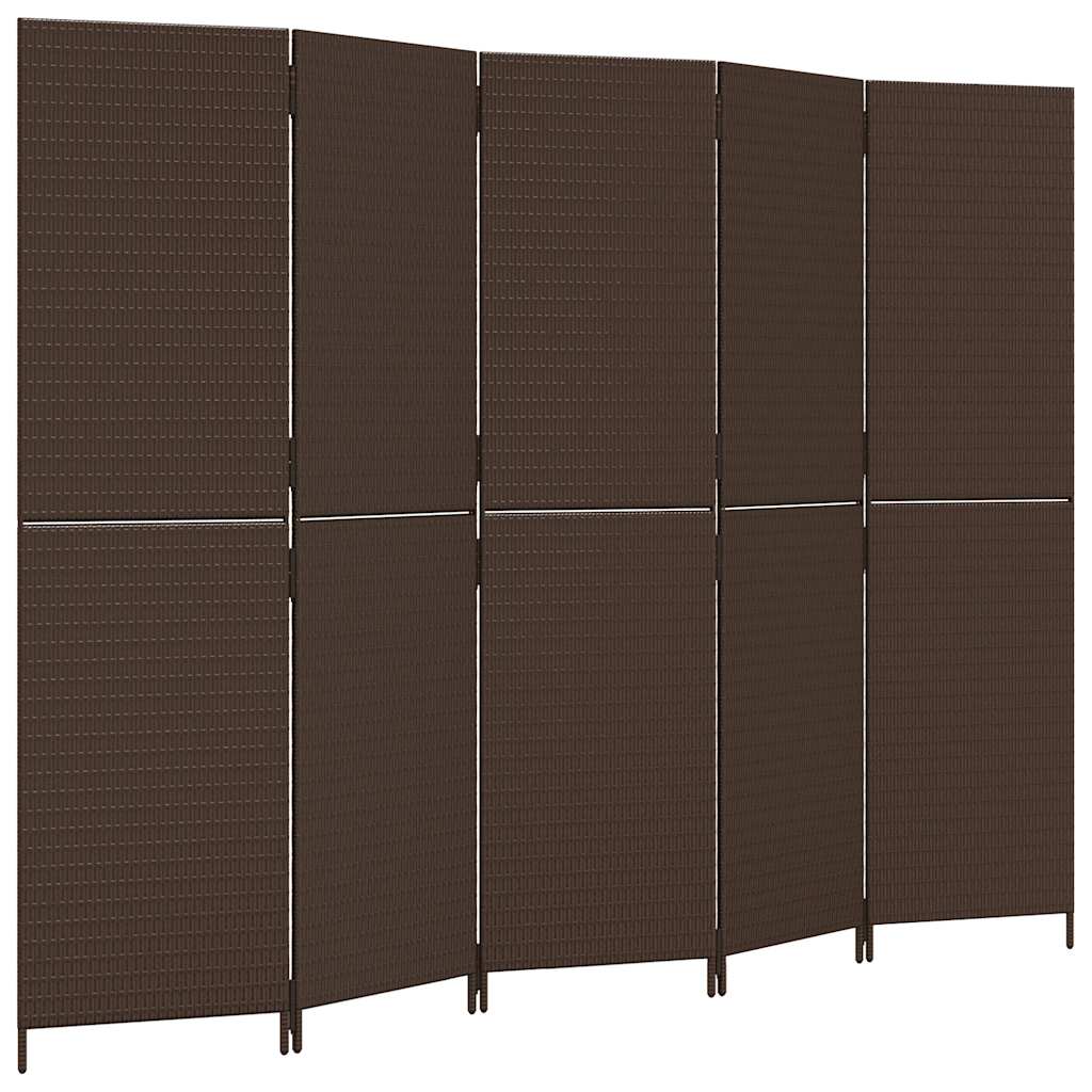 Paravent 5-tlg. Braun Poly Rattan