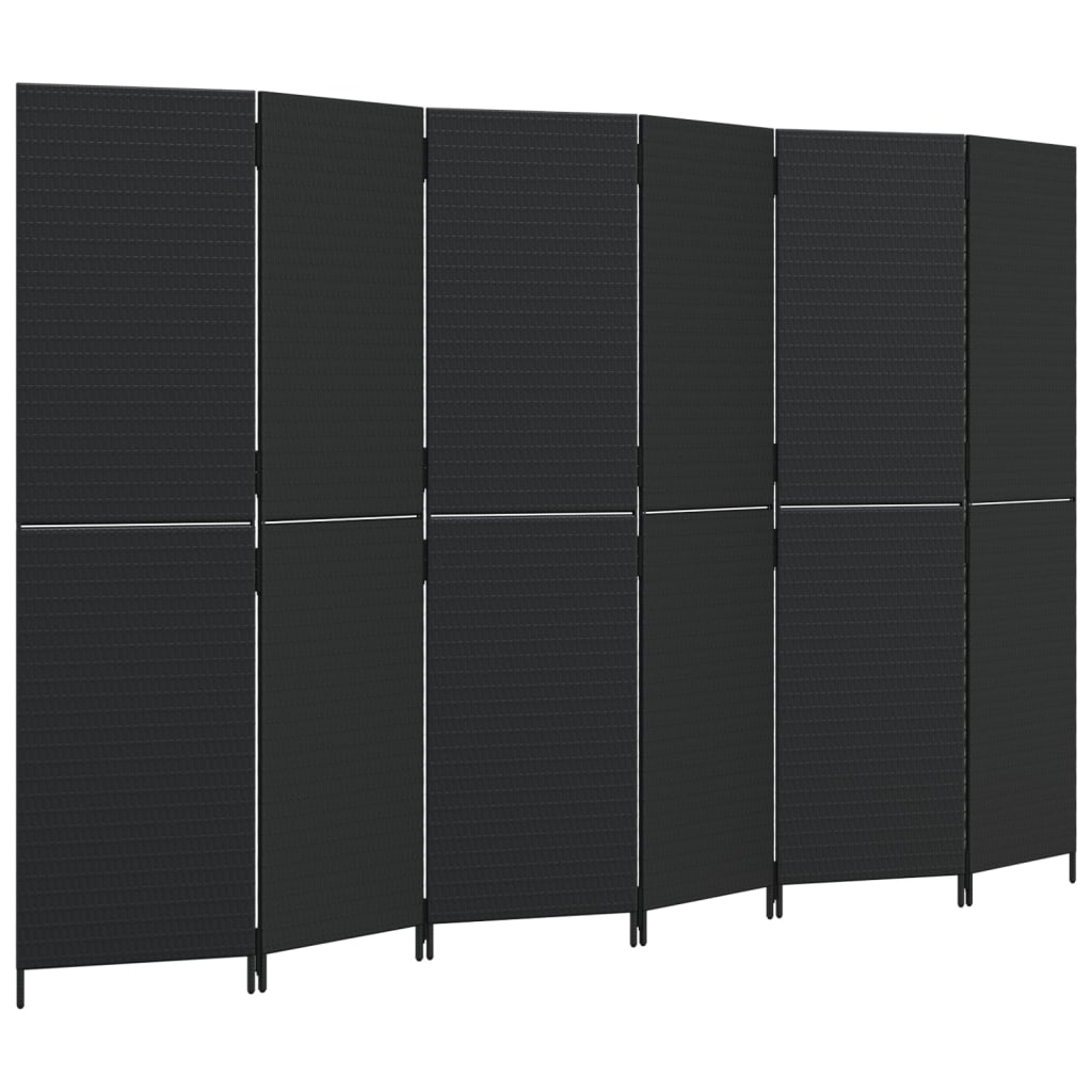 Paravent 6-tlg. Schwarz Poly Rattan