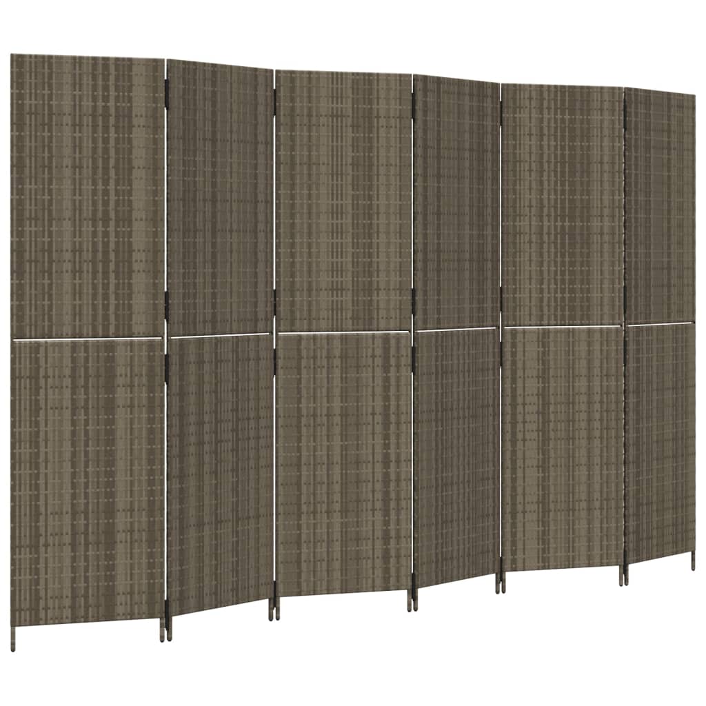 Paravent 6-tlg. Grau Poly Rattan