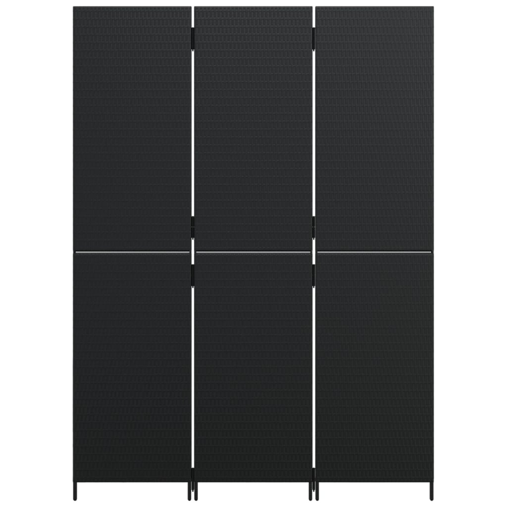 Paravent 3-tlg. Schwarz Poly Rattan