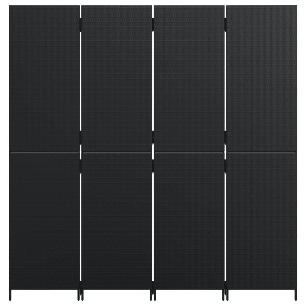 Paravent 4-tlg. Schwarz Poly Rattan