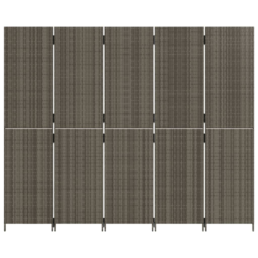 Paravent 5-tlg. Grau Poly Rattan