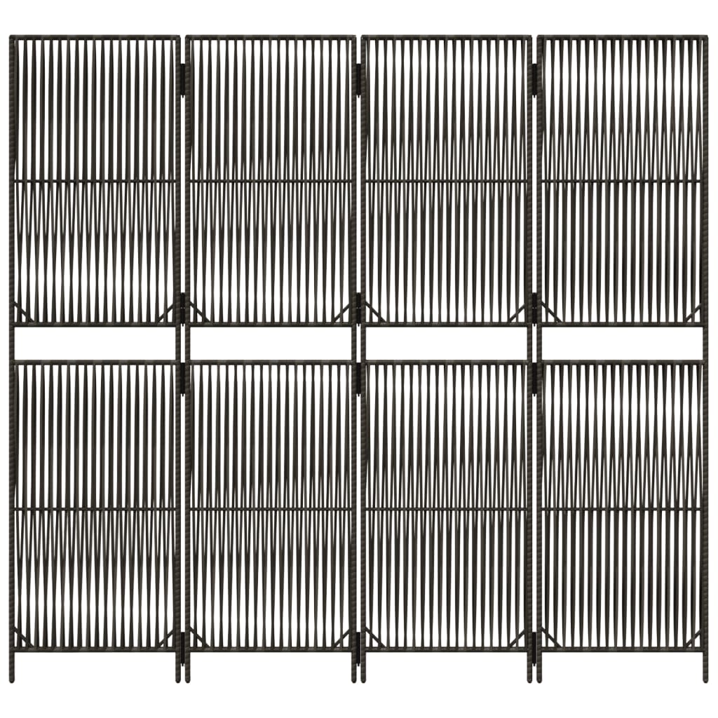Paravent 4-tlg. Grau Poly Rattan