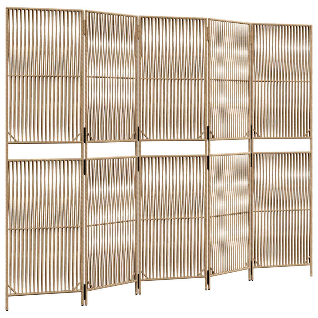 Paravent 5-tlg. Beige Poly Rattan