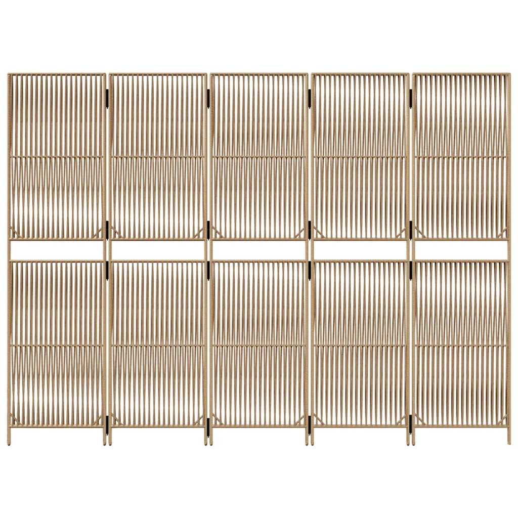 Paravent 5-tlg. Beige Poly Rattan