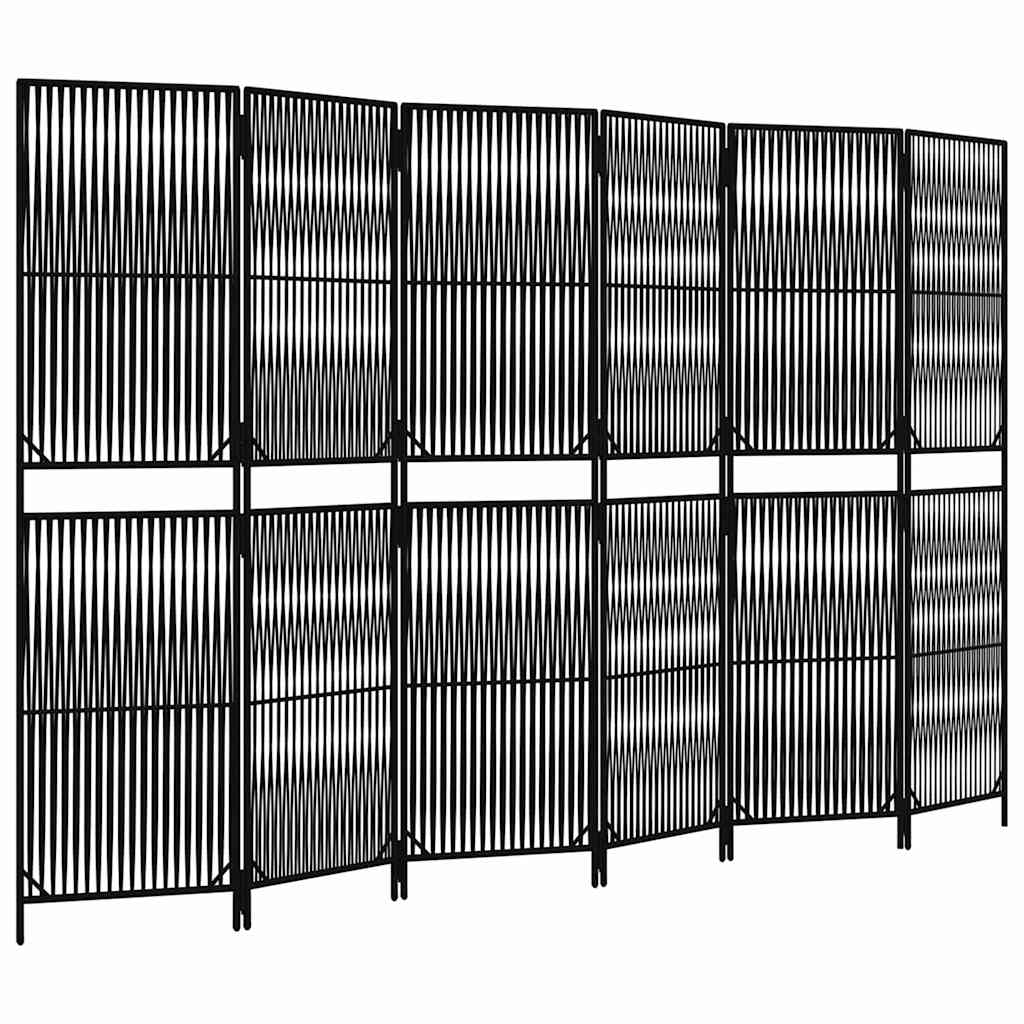 Paravent 6-tlg. Schwarz Poly Rattan
