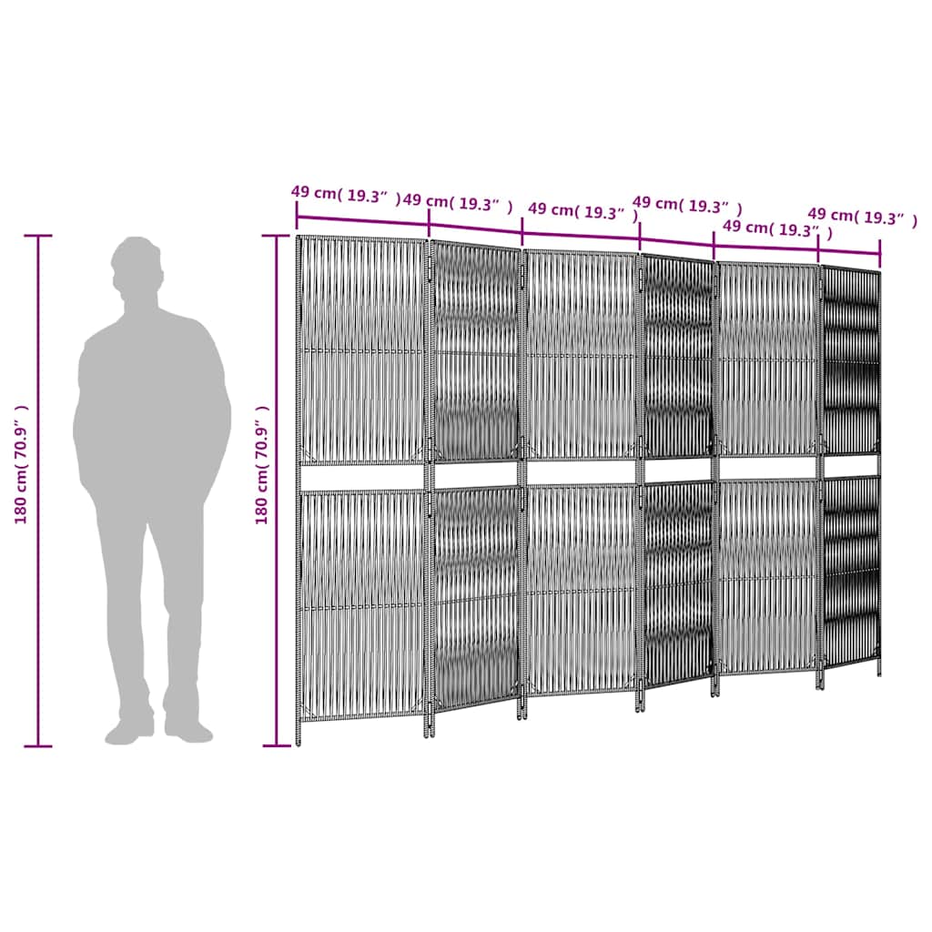 Paravent 6-tlg. Schwarz Poly Rattan