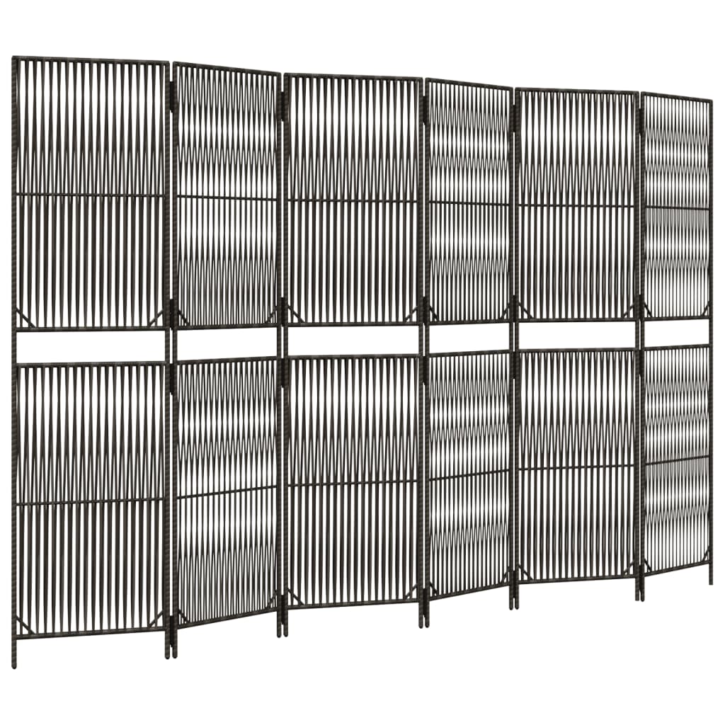 Paravent 6-tlg. Grau Poly Rattan