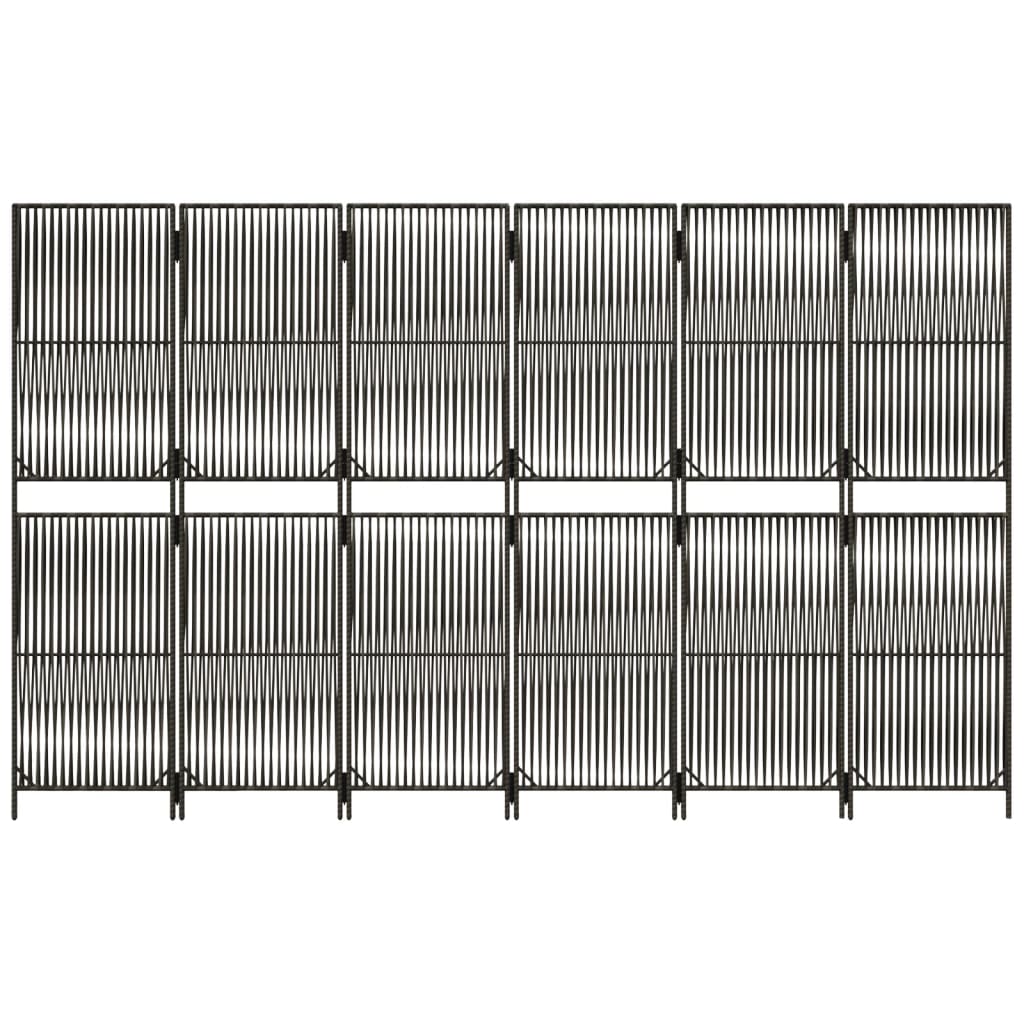 Paravent 6-tlg. Grau Poly Rattan