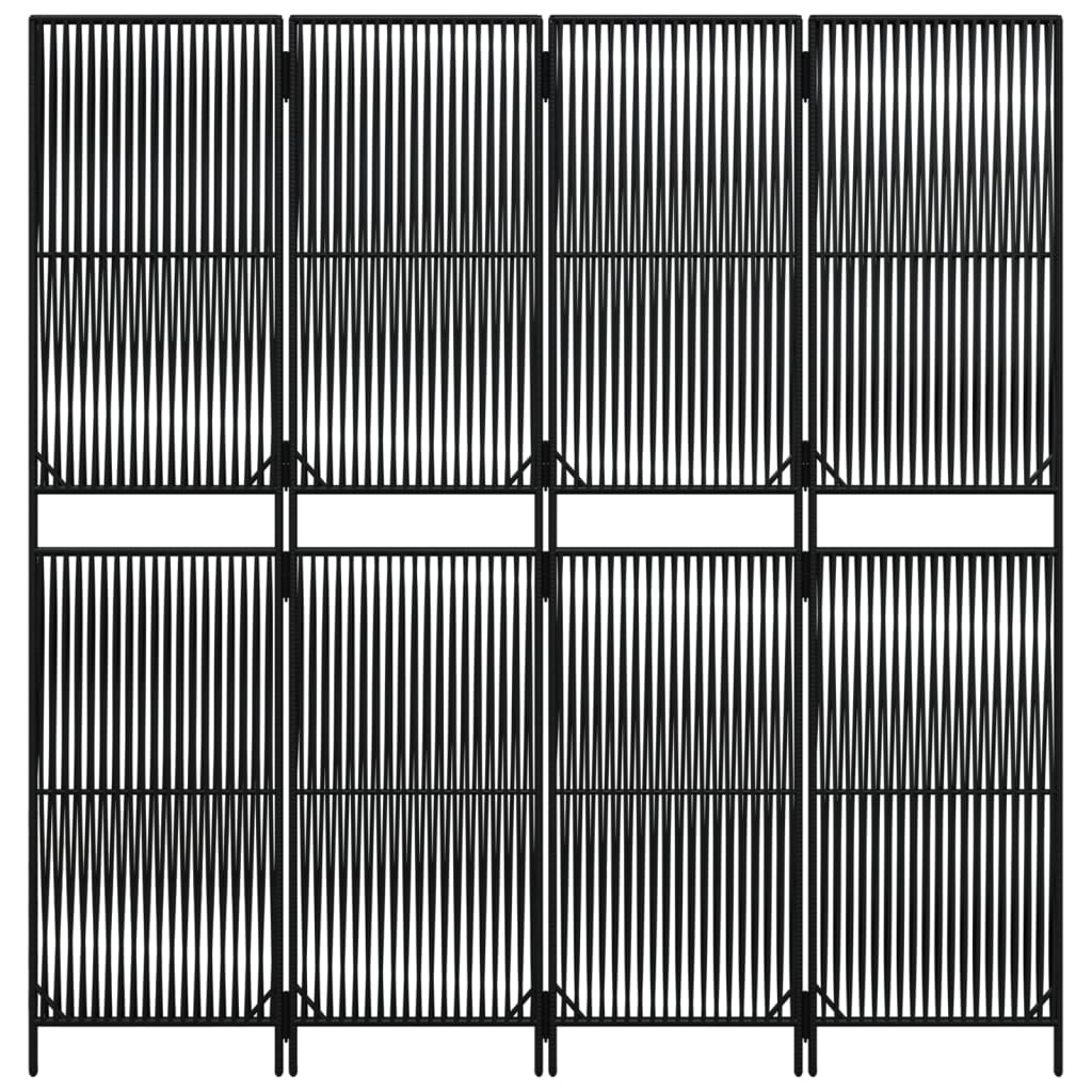 Paravent 4-tlg. Schwarz Poly Rattan