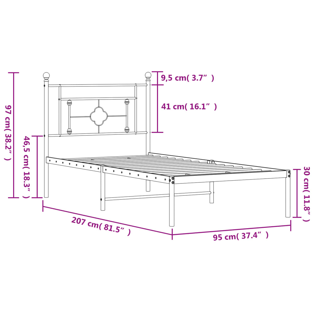Bettgestell mit Kopfteil Metall Schwarz 90x200 cm