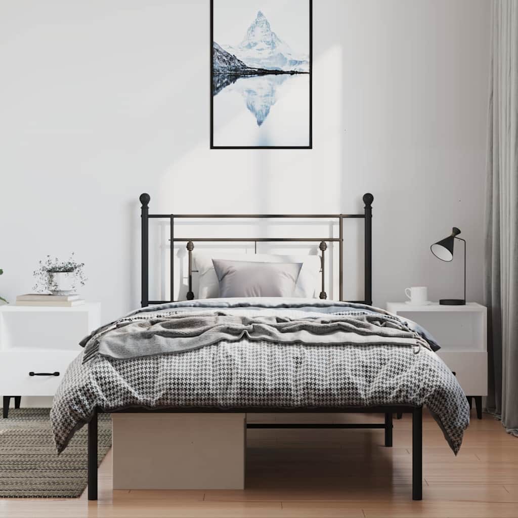 Bettgestell mit Kopfteil Metall Schwarz 100x200 cm