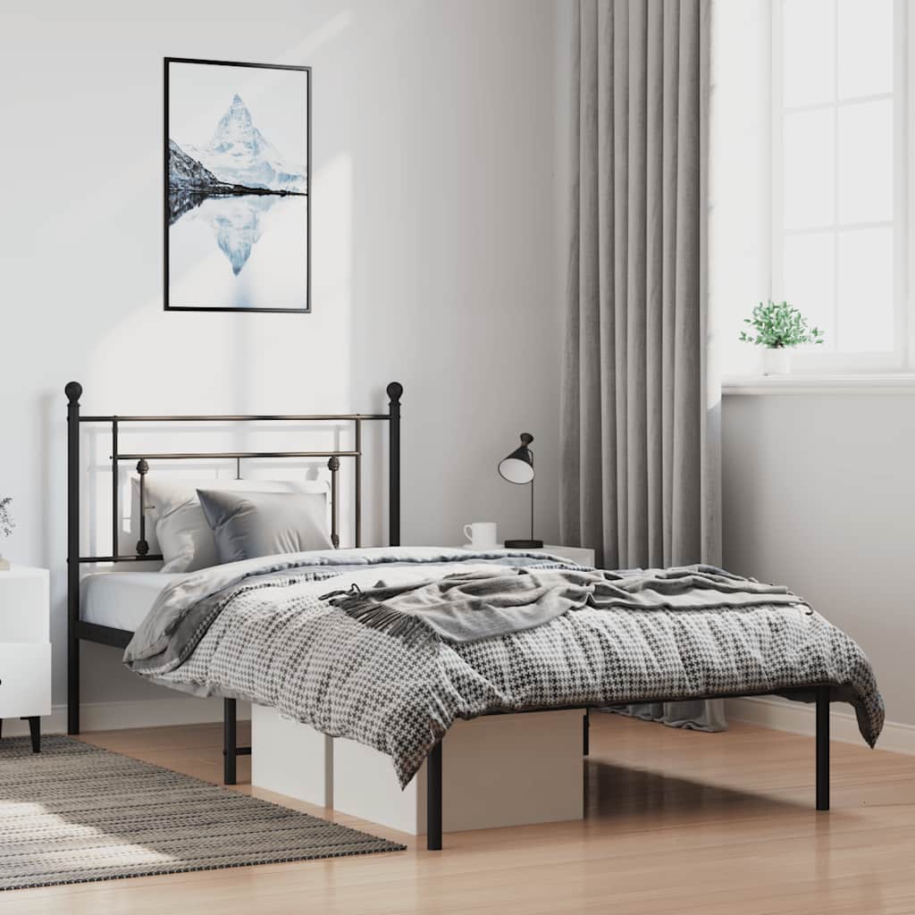 Bettgestell mit Kopfteil Metall Schwarz 100x200 cm