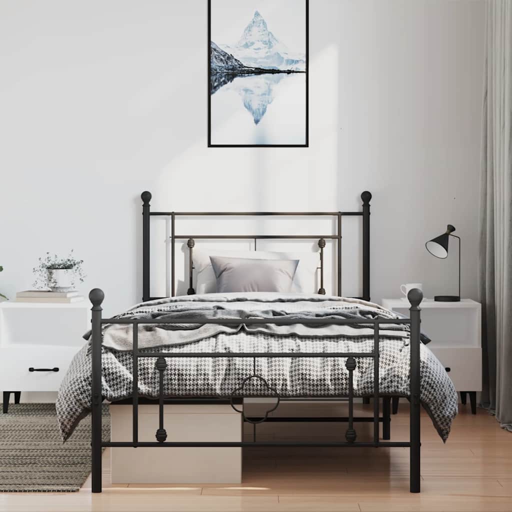 Bettgestell mit Kopf- und Fußteil Metall Schwarz 100x200 cm