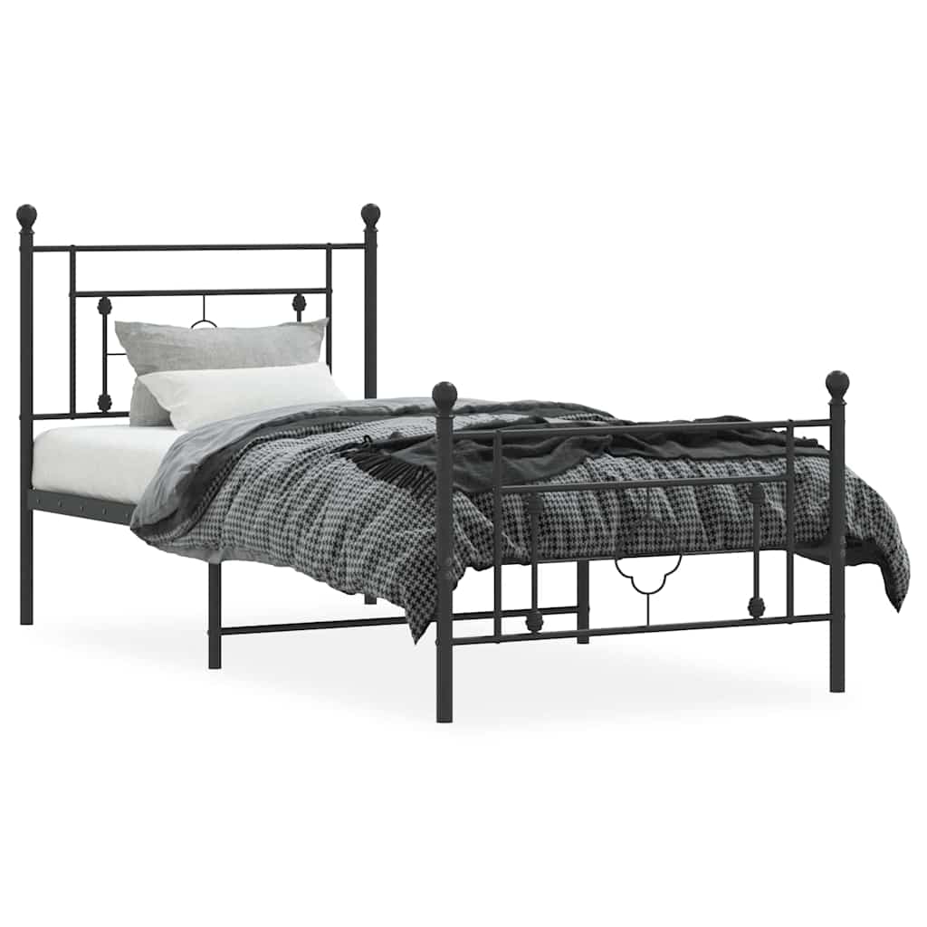 Bettgestell mit Kopf- und Fußteil Metall Schwarz 100x200 cm