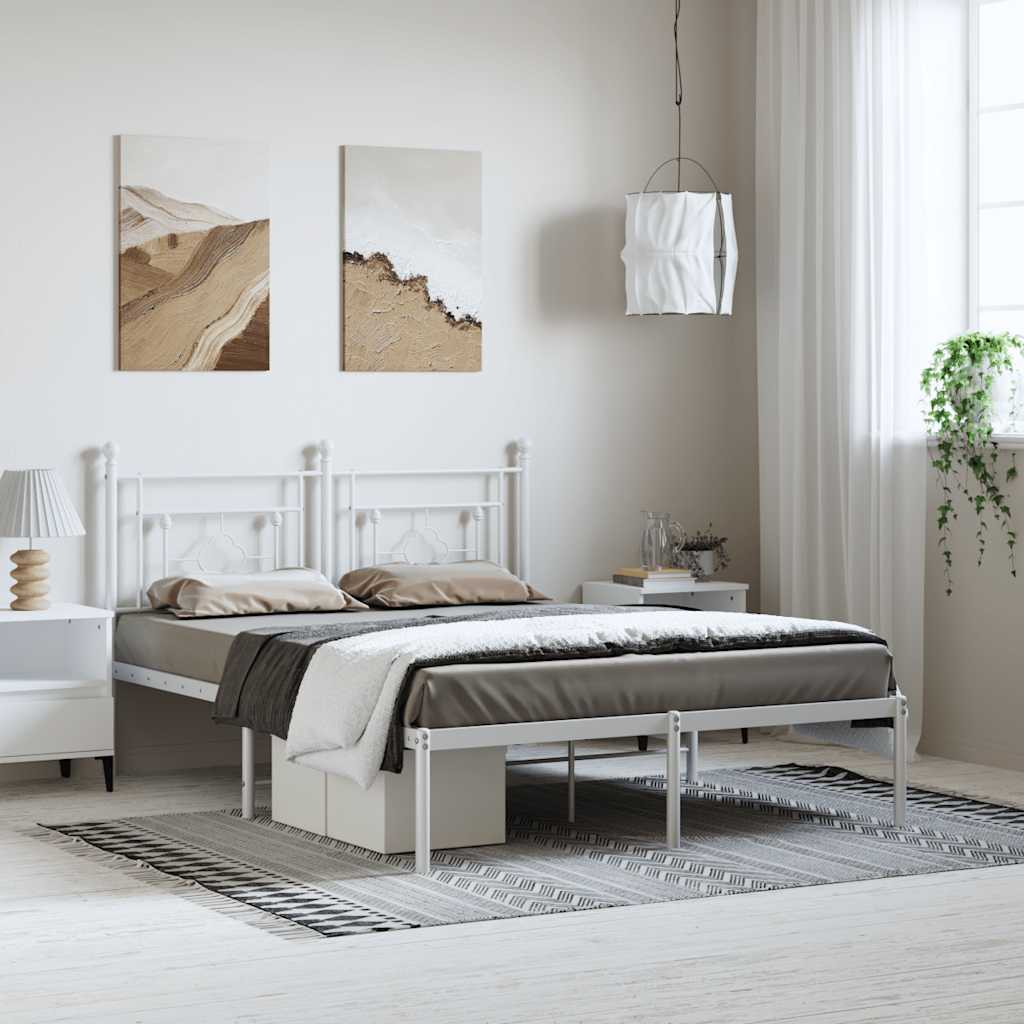 Bettgestell mit Kopfteil Metall Weiß 150x200 cm