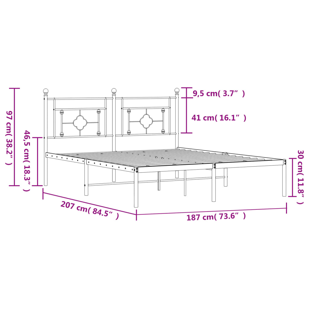 Bettgestell mit Kopfteil Metall Weiß 180x200 cm