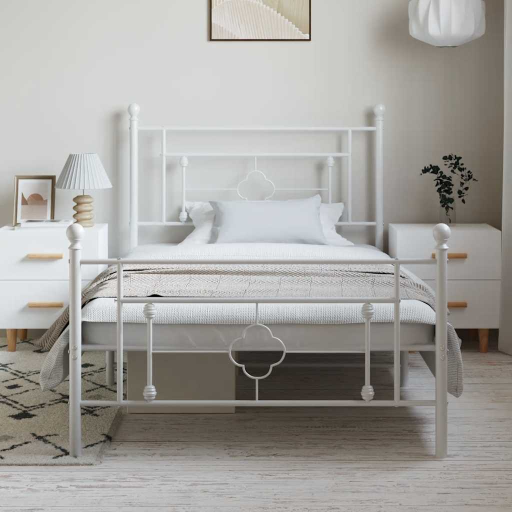 Bettgestell mit Kopf- und Fußteil Metall Weiß 100x200 cm