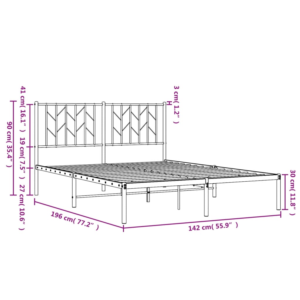 Bettgestell mit Kopfteil Metall Schwarz 135x190 cm