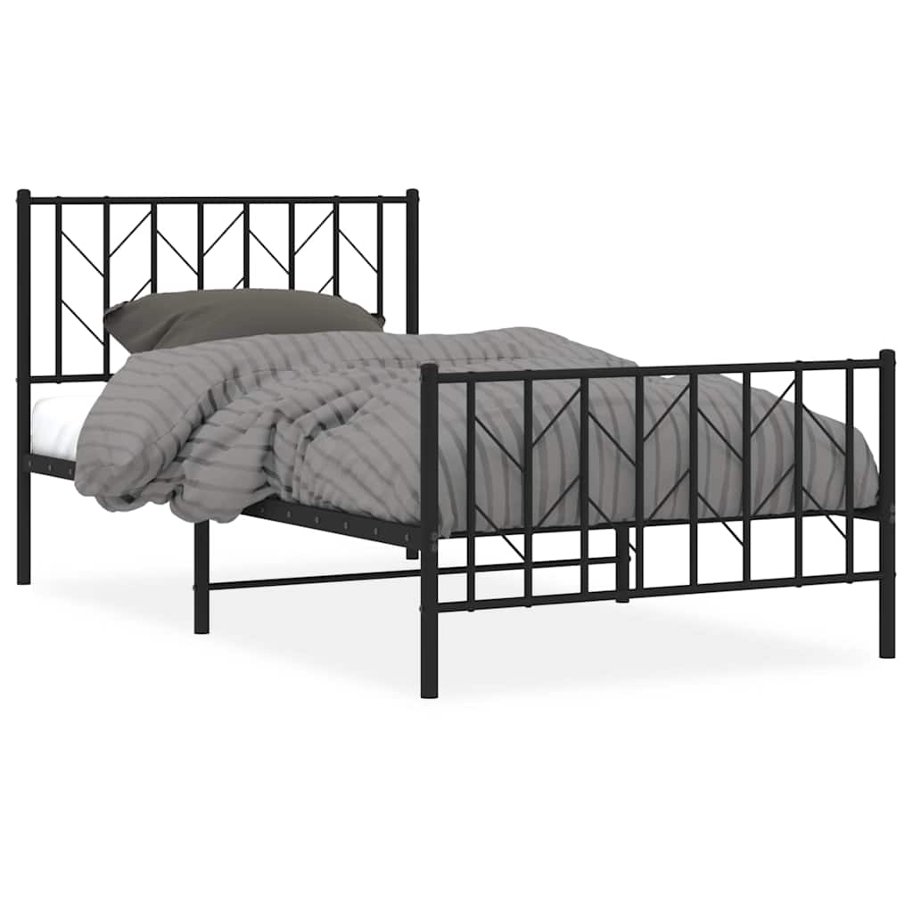 Bettgestell mit Kopf- und Fußteil Metall Schwarz 100x200 cm