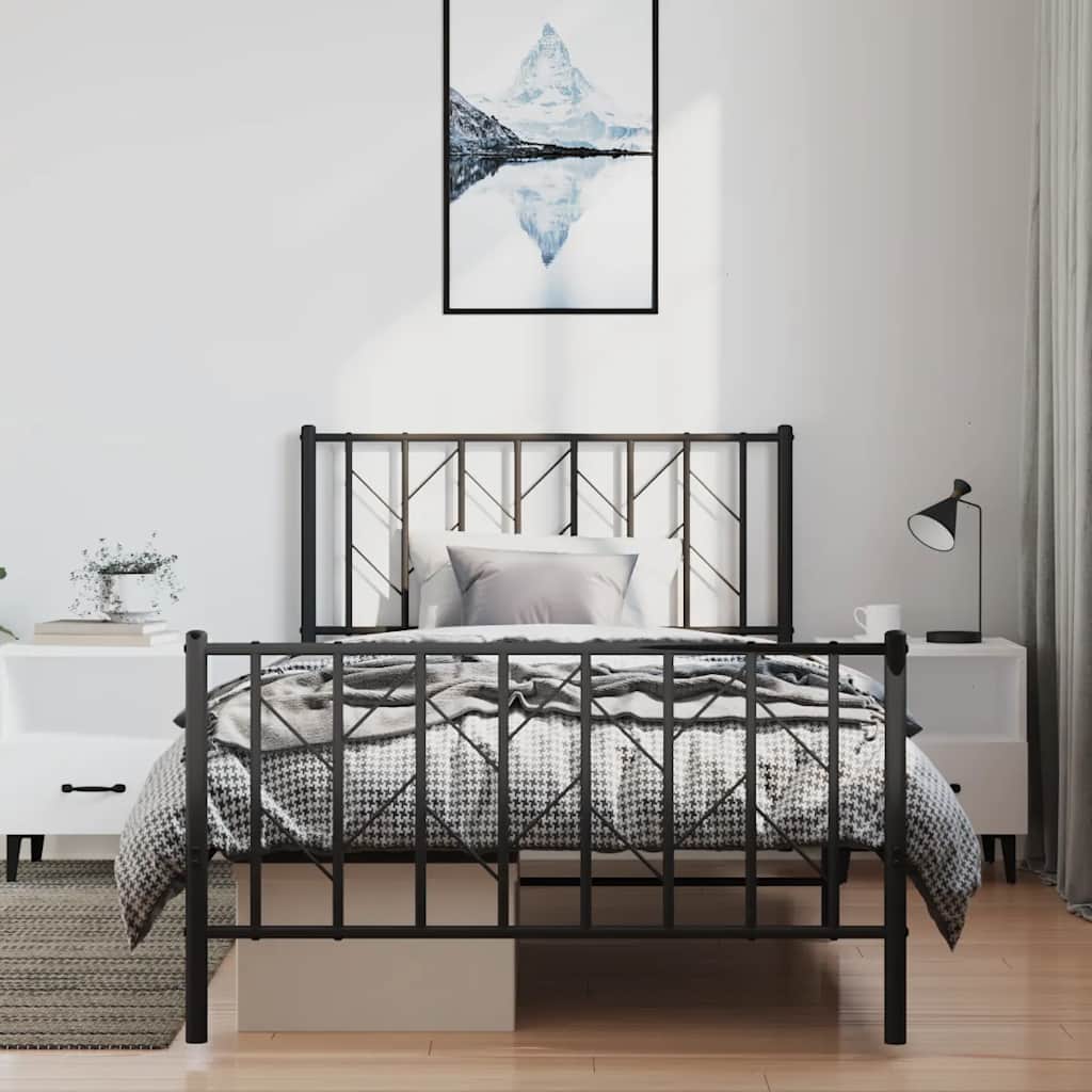 Bettgestell mit Kopf- und Fußteil Metall Schwarz 100x200 cm