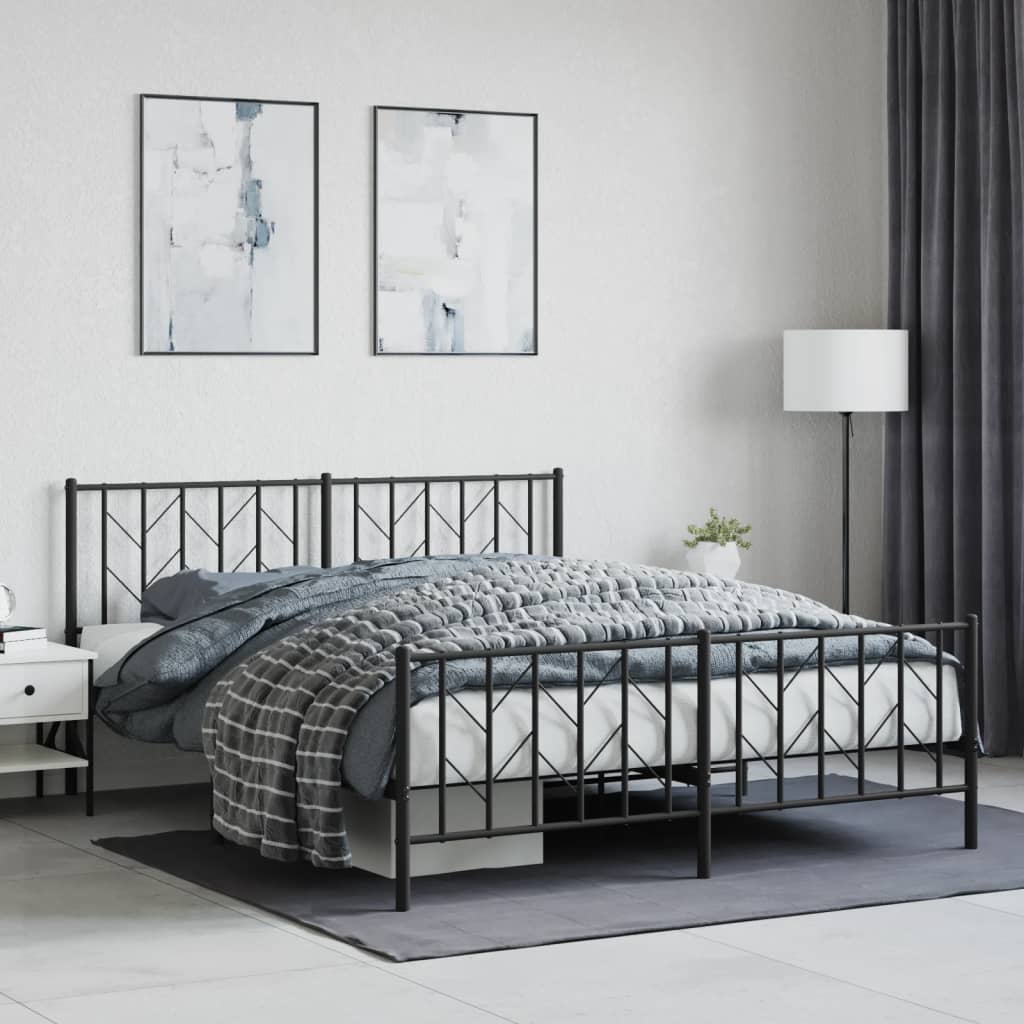 Metallbett ohne Matratze mit Fußteil Schwarz 160x200 cm