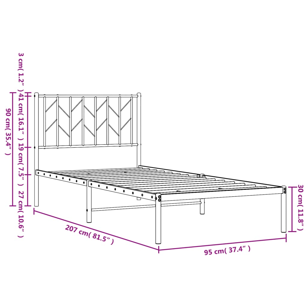 Bettgestell mit Kopfteil Metall Weiß 90x200 cm