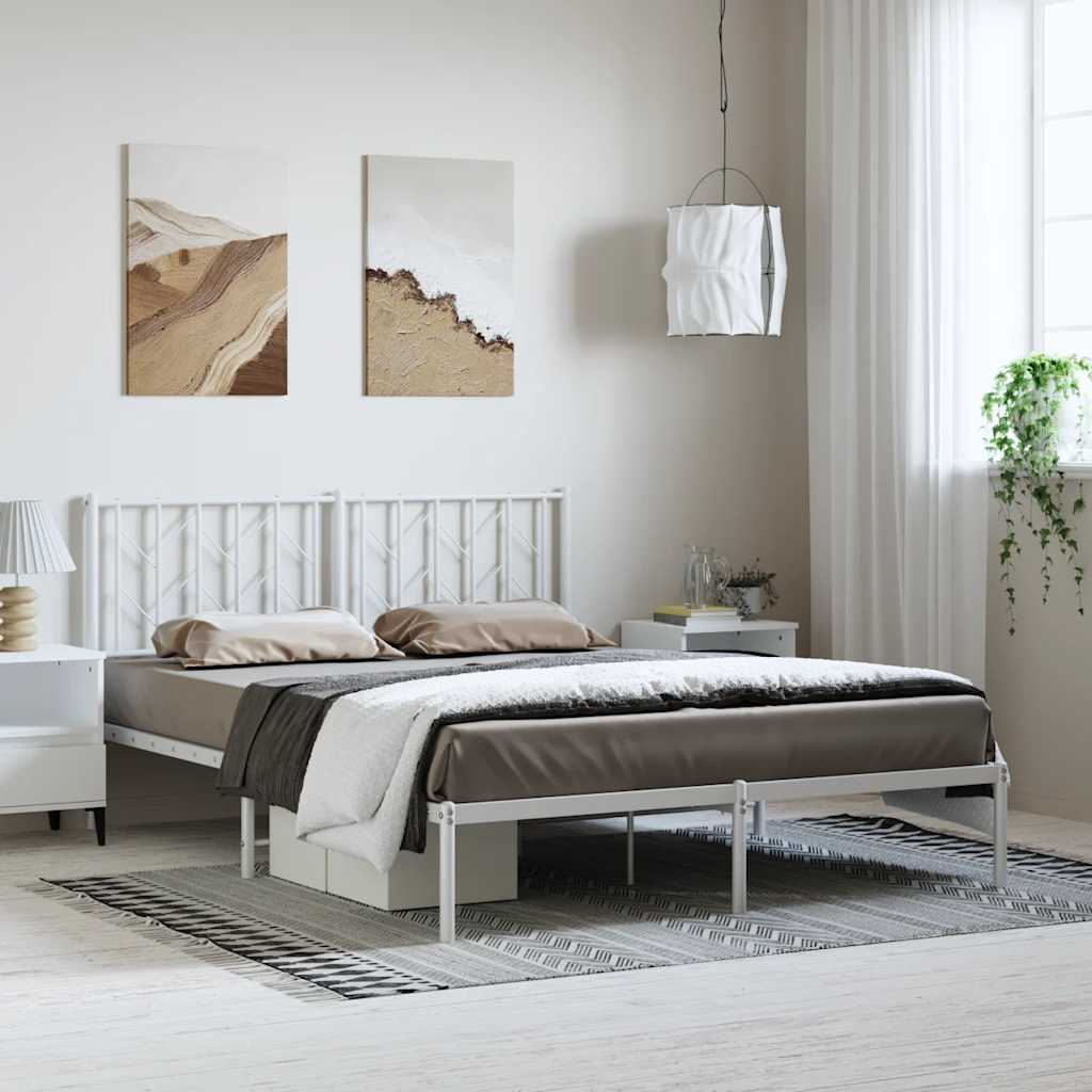 Bettgestell mit Kopfteil Metall Weiß 150x200 cm