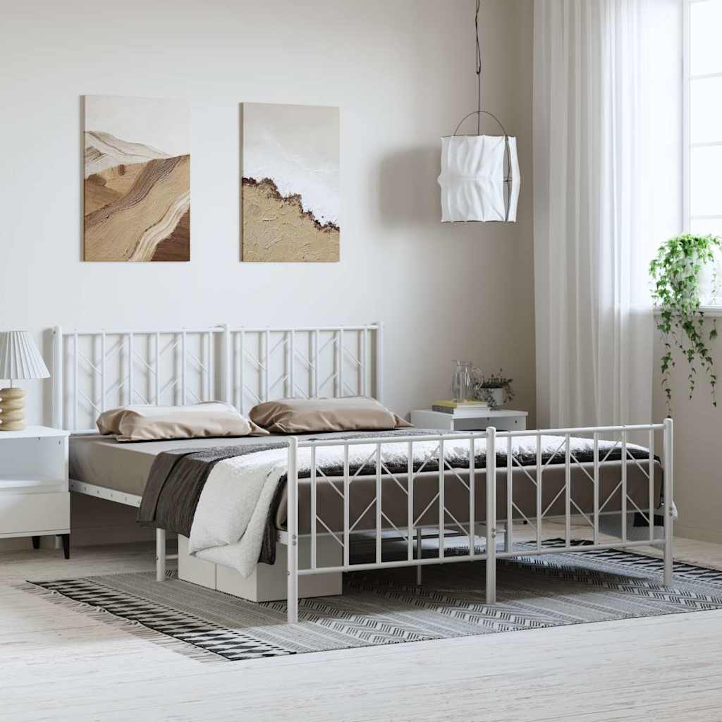 Bettgestell mit Kopf- und Fußteil Metall Weiß 150x200 cm