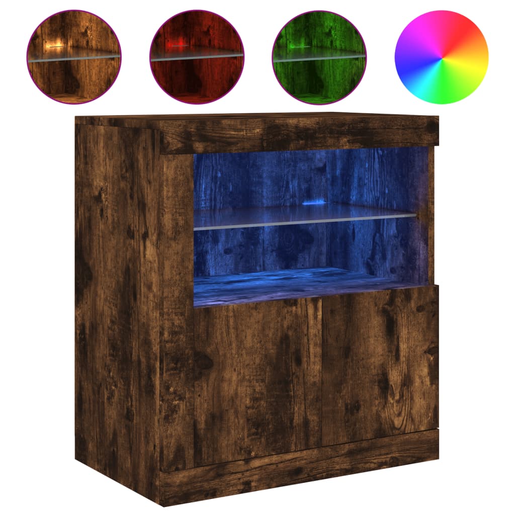Sideboard mit LED-Leuchten Räuchereiche 60,5x37x67 cm