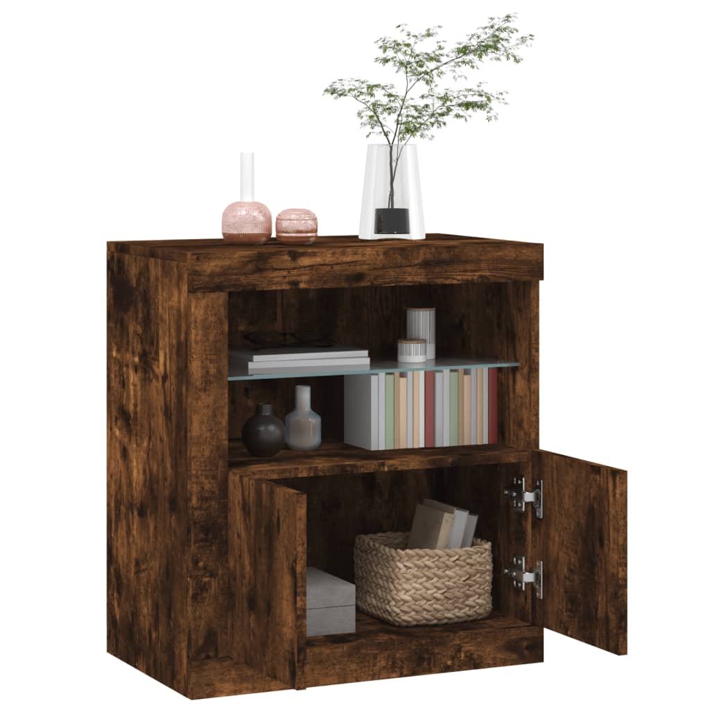 Sideboard mit LED-Leuchten Räuchereiche 60,5x37x67 cm
