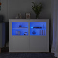 Beistellschränke mit LED-Leuchten 2 Stk. Weiß Holzwerkstoff