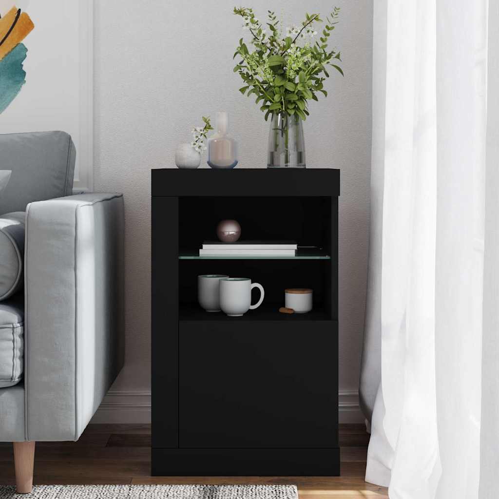 Beistellschrank mit LED-Leuchten Schwarz Holzwerkstoff