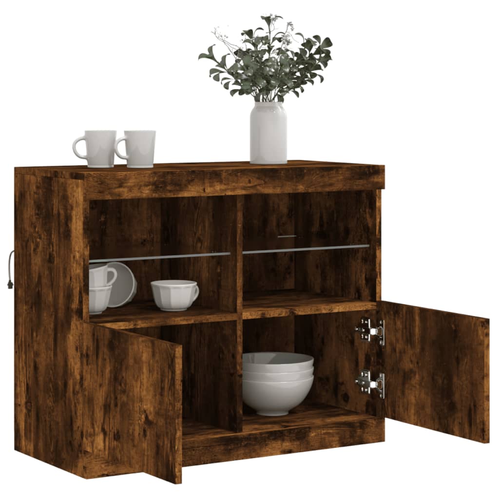 Sideboard mit LED-Leuchten Räuchereiche 81x37x67 cm