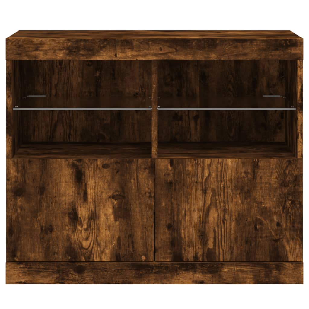 Sideboard mit LED-Leuchten Räuchereiche 81x37x67 cm