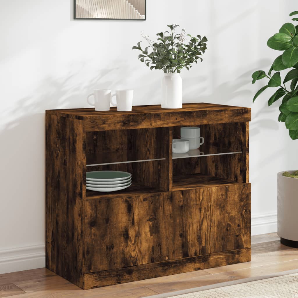 Sideboard mit LED-Leuchten Räuchereiche 81x37x67 cm