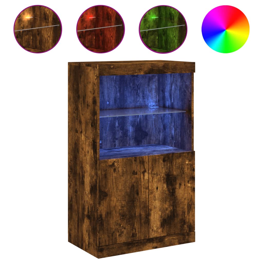 Sideboard mit LED-Leuchten Räuchereiche 60,5x37x100 cm