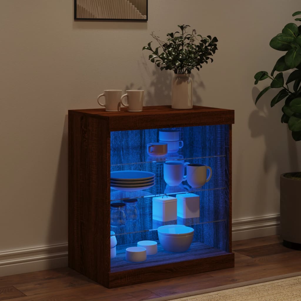 Sideboard mit LED-Leuchten Braun Eichen-Optik 60,5x37x67 cm
