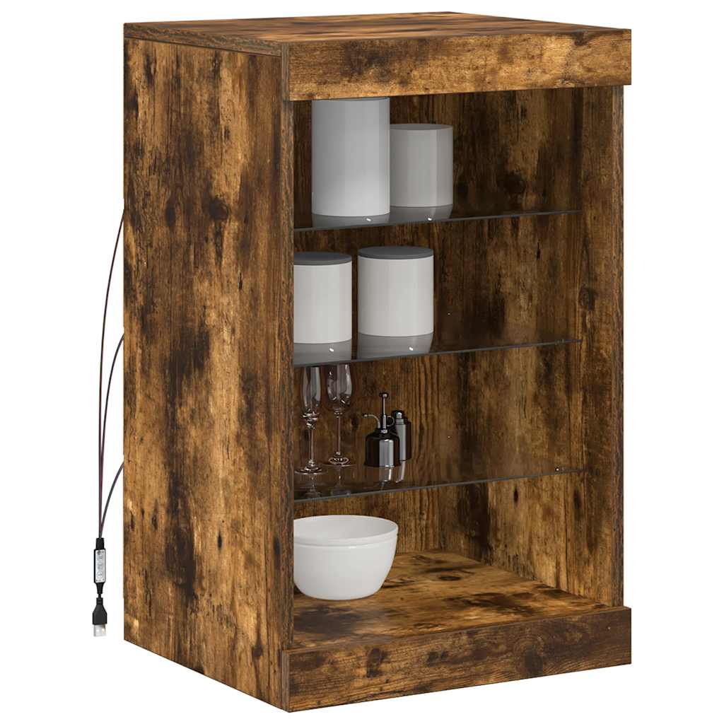 Sideboard mit LED-Leuchten Räuchereiche 41x37x67 cm