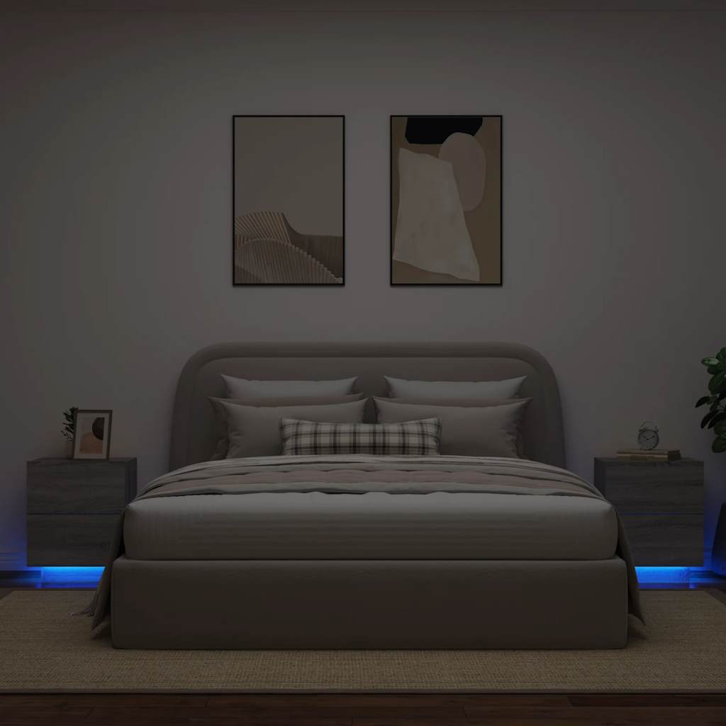 Nachttische mit LED-Leuchten 2 Stk. Grau Sonoma Holzwerkstoff
